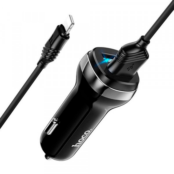 Набір АЗУ 12-24V HOCO Z40 + кабель Lighting, 2xUSB, 2.4A, кабель 1м, Black, Box
