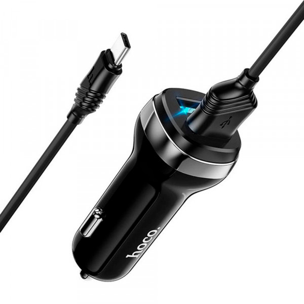 Набір АЗУ 12-24V HOCO Z40+ кабель Type-C, 2xUSB, 2.4A, кабель 1м, Black, Box