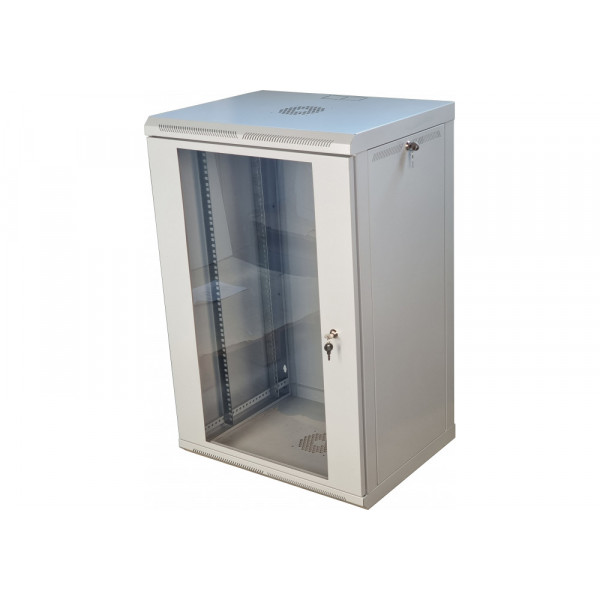 Шафа телекомунікаційна 19" VAGO 18U, настінна, двері акрил, сіра, (910х600х450)