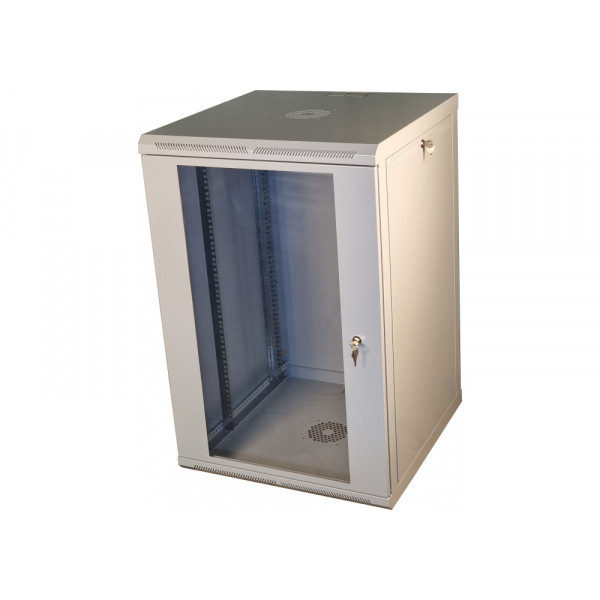 Шафа телекомунікаційна 19" VAGO 18U, настінна, двері акрил, сіра, (910х600х600)