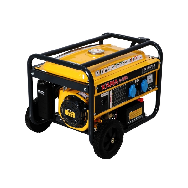 Генератор бензиновий KGL3500CE, 1-фазний 230V, 50Hz, 3.5kVA/2.8kW, бак 15 л, витрата 1.3 л/год, пуск: ручний/стартер (без АКБ), 590х433х430 мм, 43 кг