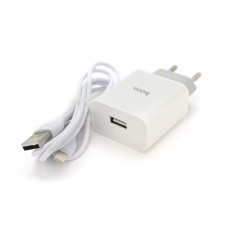 Набір СЗУ 110-240V HOCO C81A 1xUSB+ кабель Lighting, 2.1A, кабель 1м, White, Blister