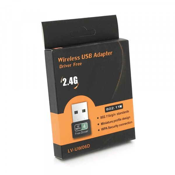 Бездротовий мережний адаптер Wi-Fi-USB Merlion LV-UW06D, RT7601, 802.11bgn, 150Mbps, 2.4GHz, WIN7/XP/Vista/2K/MAC/LINUX, Blister Q400