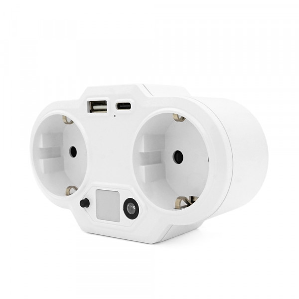 Розетка двійник із заземленням HHT609W, USB+Type-C, 3.4А, зашита від перевантаження, White