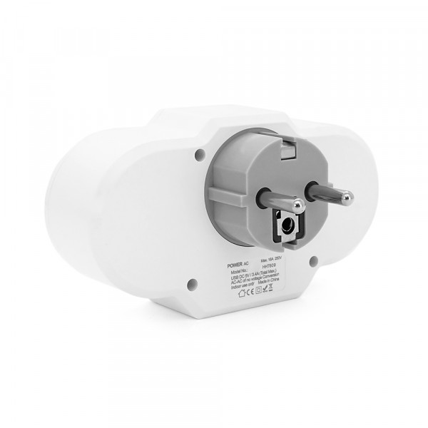 Розетка двійник із заземленням HHT609W, USB+Type-C, 3.4А, зашита від перевантаження, White