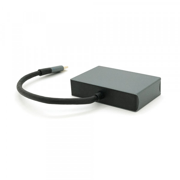 Хаб Type-C(папа) алюмінієвий, HDMI(мама)+VGA(мама), 23cm, Silver