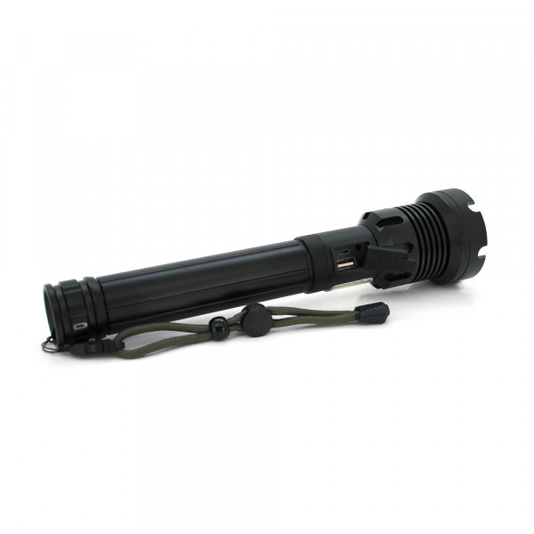 Ліхтар ручний Voltronic XHP90.2, 1LED XHP110, 72W, бічний світлодіод, 7 режими, ZOOM, 2х18650/без Акб, Black, IP40, кабель USB-micro, 260х60х35мм, BOX