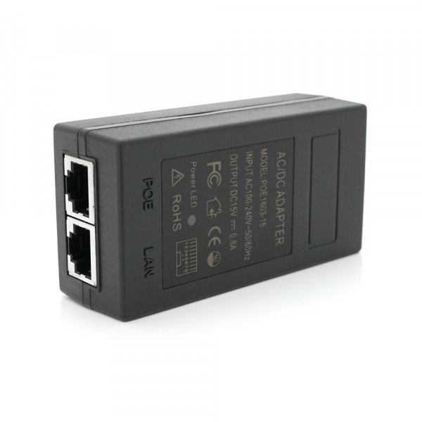 POE інжектор 15V 0.8A (12Вт) з портами Ethernet 10/100Мбіт/с, без кабелю живлення