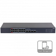 16-портовий гігабітний керований PoE комутатор DH-CS4220-16GT-190 з 16/POE 100Мбіт + 2/UP-Link 1000Мбіт + 2/SFP 1000Мбіт, 440x220x44 мм