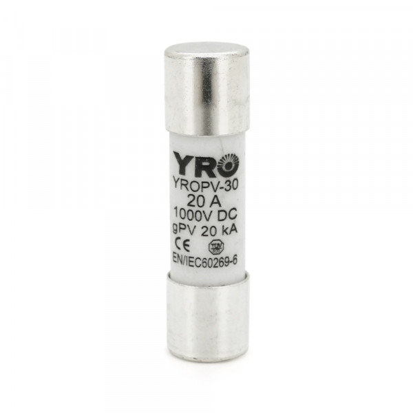 Плавкий запобіжник YROPV-30, 20A, 1000Vdc, 10×38mm, постійна напруга, 10 штук в упаковці, ціна за 1 штуку