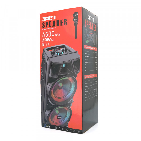Потужна акустична система з підсвічуванням ZQS8210, 2*20W, 1*Bluetooth мікрофон, пульт, вбудований акум 4500mAh, живлення 220В, Black, Box