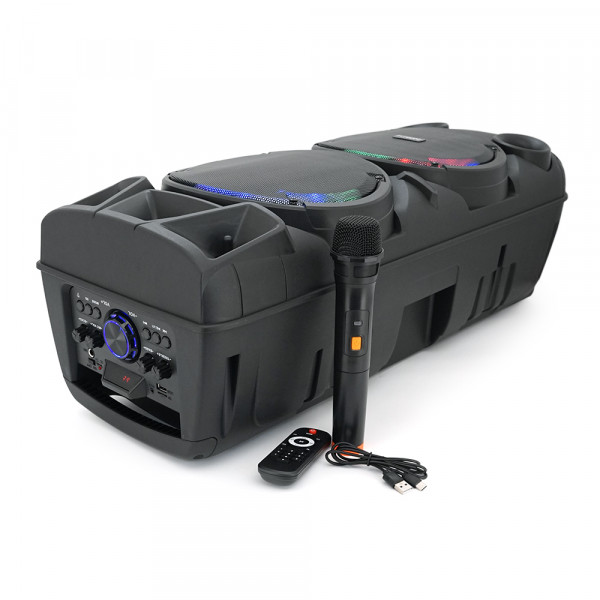 Потужна акустична система з підсвічуванням ZQS8210, 2*20W, 1*Bluetooth мікрофон, пульт, вбудований акум 4500mAh, живлення 220В, Black, Box