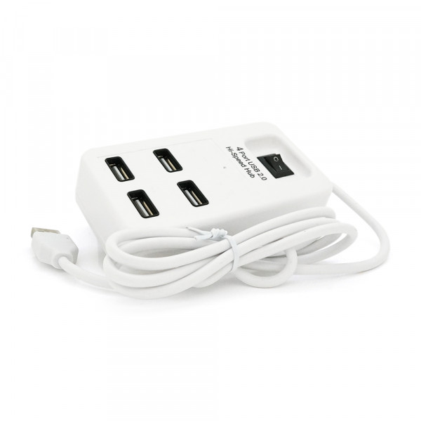Хаб USB 2.0 4 порти, White, 480Mbts живлення від USB, з вимикачем, Blister Q100