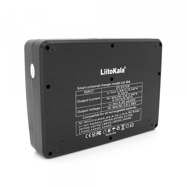 ЗУ універсальне Liitokala Lii-D4, 4 канали, підтримує Ni-MH та Ni-Cd AA (R6), ААA (R03), AAAA, С (R14), Li-ion/IMR: 32650,21700,18650