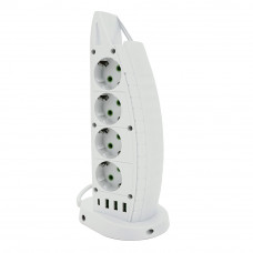 Мережевий фільтр F14, 8 розеток EU+3 USB+Type-C, кнопка включення з індикатором, 2 м, 3х0,75мм, 2500W, White, Box