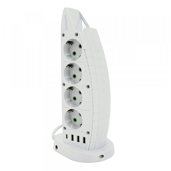 Мережевий фільтр F14, 8 розеток EU+3 USB+Type-C, кнопка включення з індикатором, 2 м, 3х0,75мм, 2500W, White, Box