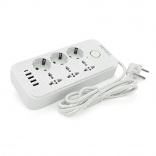 Фільтр F07U, 6 розеток (3 EU+3 Universal) + 4 USB + 1PD, кнопка включення з індикатором, 2 м, 3х0,75мм, 2500W, White, Box