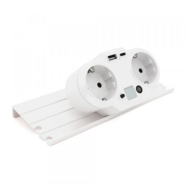 Розетка двійник із заземленням HHT609W, USB+Type-C, 4А, зашита від перевантаження, підставка під телефон, White