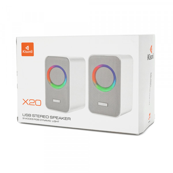 Колонки Kisonli X20BT, 2x10W, USB/RGB light/BT, DC: 5V/1-2A, Black, BOX, Q15