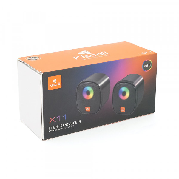 Колонки 2.0 Kisonli X11 для ПК та ноутбука, USB + 3.5mm, 2x3W, 20Hz-20KHz, DC: 5V, Black, BOX, Q60