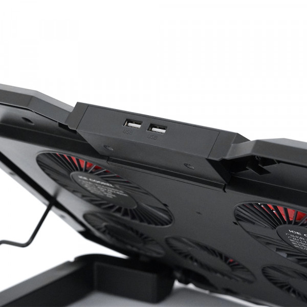 Підставка для ноутбука IceCoorel K9, 10-17", 2*100mm 1400±10% RPM + 4*70mm 2500±10%RPM, 2xUSB2.0 + підставка для мобільного телефону