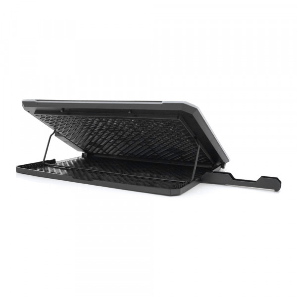 Підставка під ноутбук IceCoorel K15, 10-17", 4*100mm 1400±10% RPM, корпус пластик+алюміній, 2xUSB 2.0 + підставка для мобільного телефону, 420x300x28mm, RGB, Box, Q10