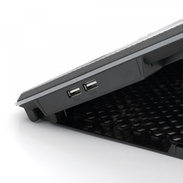 Підставка під ноутбук IceCoorel K15, 10-17", 4*100mm 1400±10% RPM, корпус пластик+алюміній, 2xUSB 2.0 + підставка для мобільного телефону, 420x300x28mm, RGB, Box, Q10