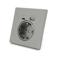 Розетка врізна із заземленням, Input: AC:110-250V/16A, Type-C/USB-виходи, Gray