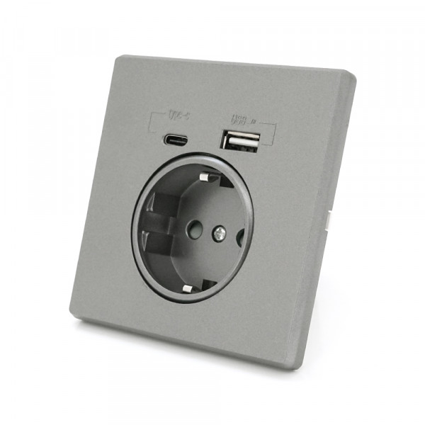 Розетка врізна із заземленням, Input: AC:110-250V/16A, Type-C/USB-виходи, Gray