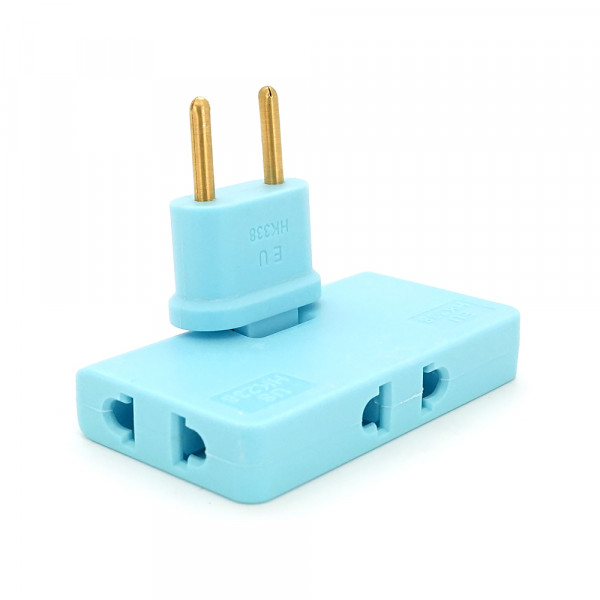 Трійник + перехідник 3 in 1, UK/US-EU, 220В, 10А, поворотний 180 °, Blue