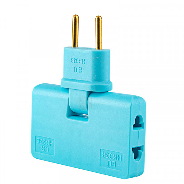Трійник + перехідник 3 in 1, UK/US-EU, 220В, 10А, поворотний 180 °, Blue