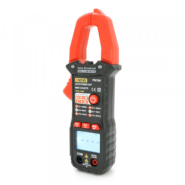 Токові кліщі ANENG PN104 Вимірювання: V (AC/DC), A (AC/DC), Ω, C, Hz (NCV, True RMS). Функції: Data Hold, продзвонювання, тест діодів, автовимкнення.