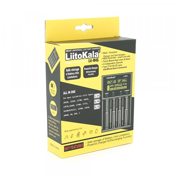 ЗП універсальний Liitokala Lii-M4S, 4 канала, 5V/Type-C, LED display, підтримуєLi-ion, 3.7V/1.2V AA/AAA 18650/26650/16340/14500/10440/18500
