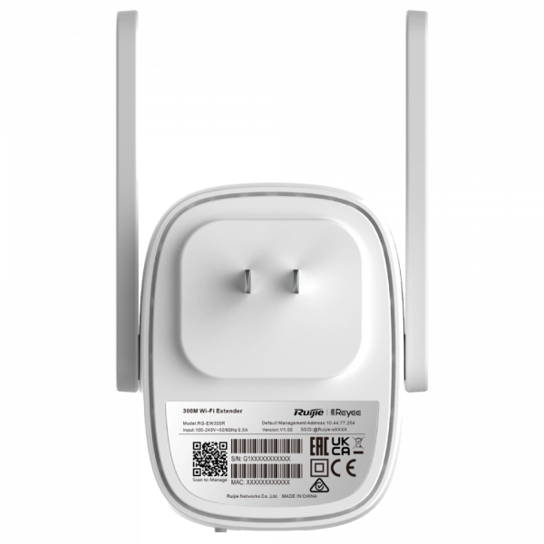 Бездротовий Wi-Fi репітер Ruijie Reyee RG-EW300R, 2.4 GHz, 300 Mbps, 92 x 70 x 38 мм