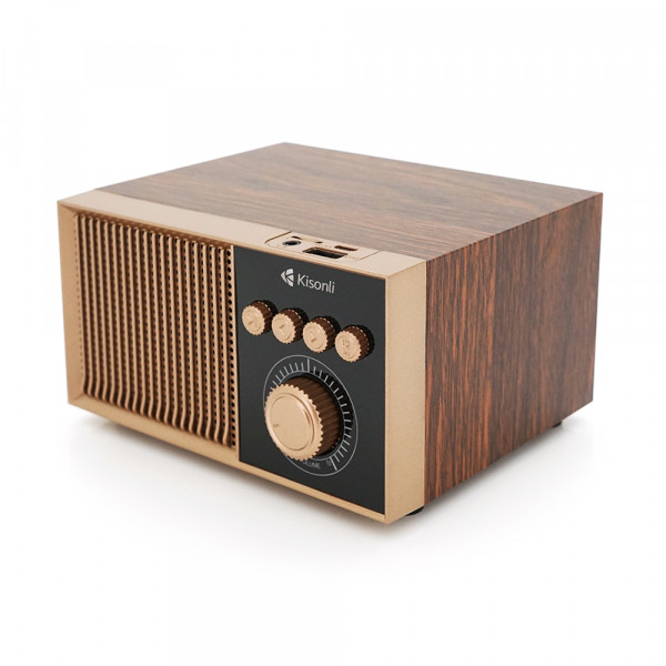 Колонка Kisonli G10 Bluetooth 5.0, 1х5W, 1200mAh, USB/TF/BT/FM/AUX, DC: 5V/1A, Wooden, BOX, Q50