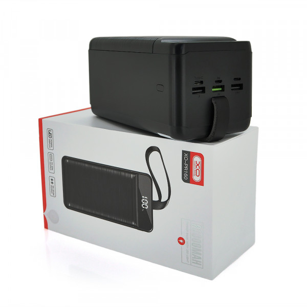PowerBank XO-PR160 80000mAh,flashlight,Input: DC5V/2.5A, 9V/2A, 12V/1.5A (Micro, Type-C, Lightning), Output: DC5V/2A (3USB,Type-C), PD20W, Q12, plastic,Black