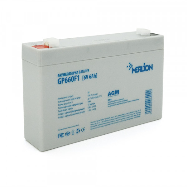 Акумуляторна батарея MERLION AGM GP660F1 6V 6Ah (150 x 35 x 90 (100)) White Q10