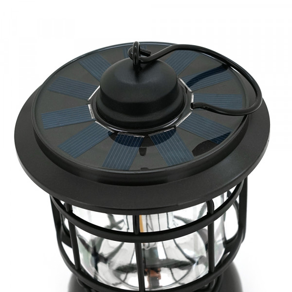 Лампа-ліхтар SW-1933T, 3LED, диммер, корпус-пластик, ударостійкий, USB кабель + Solar, акум 18650, Black, BOX