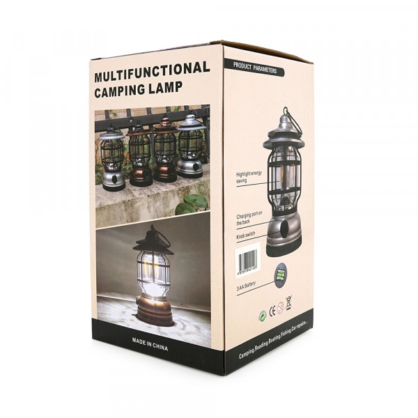 Лампа-ліхтар SW-1933T, 3LED, диммер, корпус-пластик, ударостійкий, USB кабель + Solar, акум 18650, Black, BOX