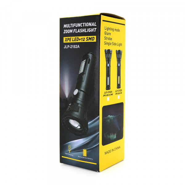 Ліхтарик ручний LATERNA JPL-2182A, 5W CREE Q5+COB, Zoom, 2+1 режим, вбудований акумулятор, IP40, 200х65х40. Blister