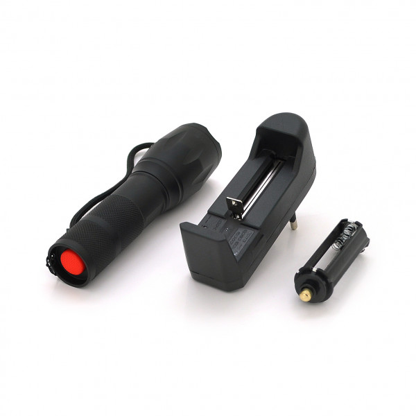 Ліхтар ручний Watton WT-023, 1LED Cree T6, 3W, 5 режимів, ZOOM, 18650/2800mah (перехідник 3*AAA), Black, IP44, СЗУ, 130х33х28мм, BOX