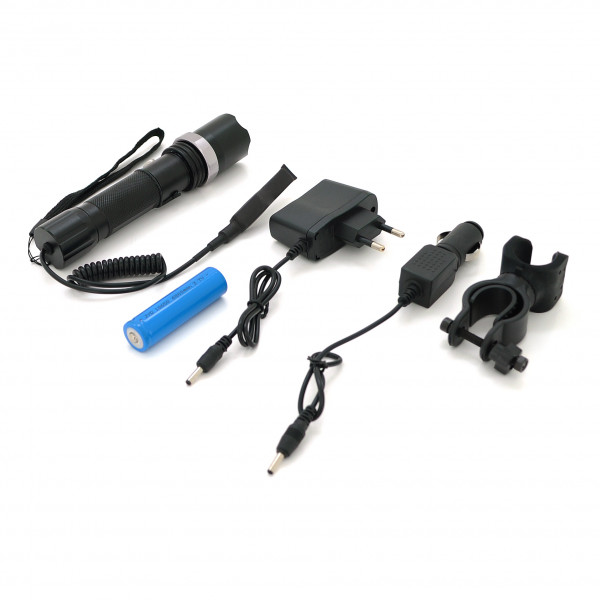 Ліхтар підстовбурний Watton WT-040, 1LED CREE Q5, 3W, 3 режими, кабель з кнопкою, ZOOM,18650 /ААА/6800mah, Black, IP40, СЗУ+АЗУ, 160х40х30мм, BOX