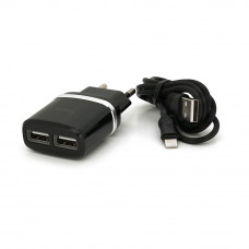 Набір СЗУ 110-240V HOCO C12 + кабель Lighting, 1xUSB, 2.4A, кабель 1м, Black, Blister