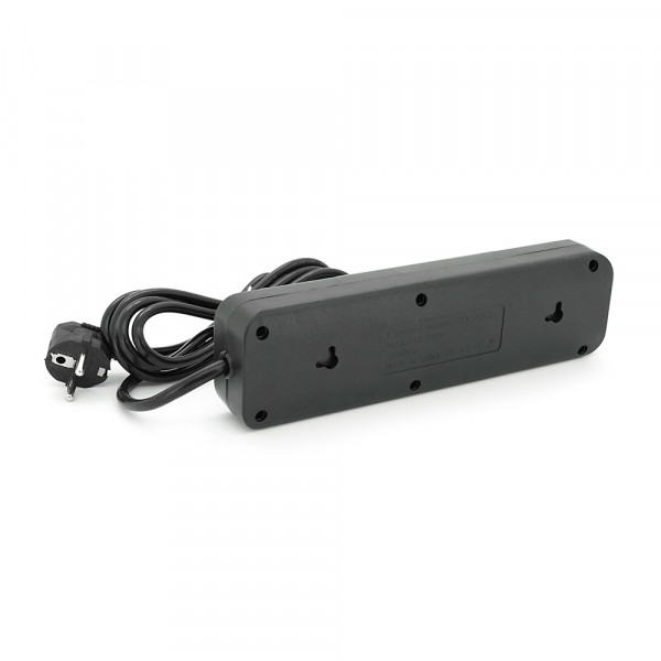 Мережевий фільтр F23U, 3 розетки EU +3 USB + PD, кнопка включення з індикатором, 2 м, 3х0,75мм, 2500W, Black, Box