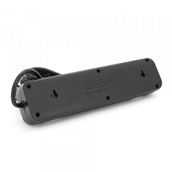 Мережевий фільтр F24U, 4 розетки EU+3 USB+PD, кнопка включення з індикатором, 2 м, 3х0,75мм, 2500W, Black, Box