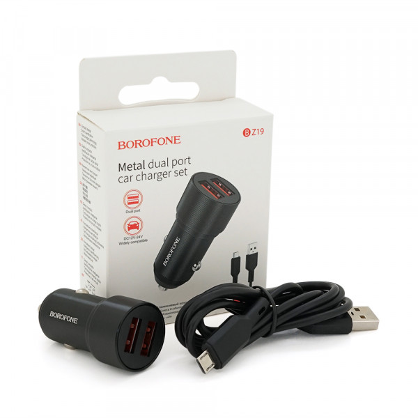 Набір BOROFONE BZ19A АЗУ 2xUSB+ кабель Micro, 2.4A, 1м, Black, Box