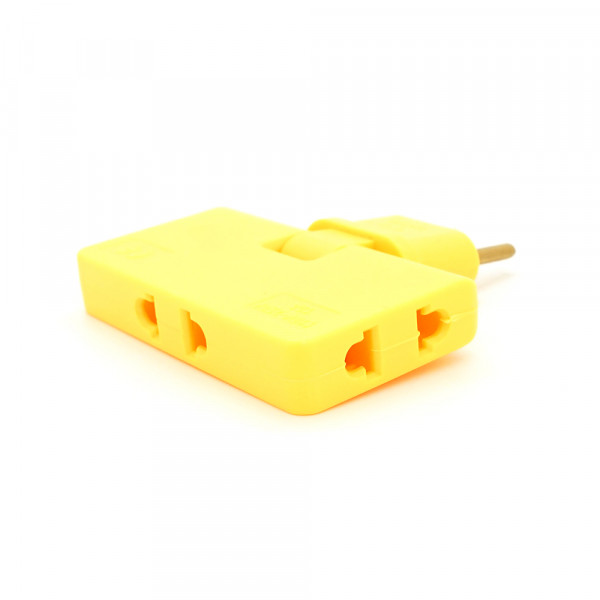 Трійник + перехідник 3 in 1, UK/US-EU, 220В, 10А, поворотний 180°, Yellow