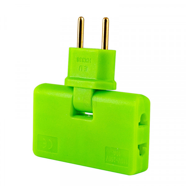 Трійник + перехідник 3 in 1, UK/US-EU, 220В, 10А, поворотний 180 °, Green