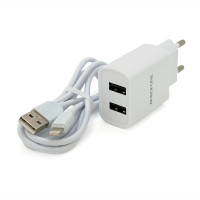 Набір BOROFONE BA53A СЗУ 2xUSB+ кабель Lighting, 2.1A, 1м, White, Blister