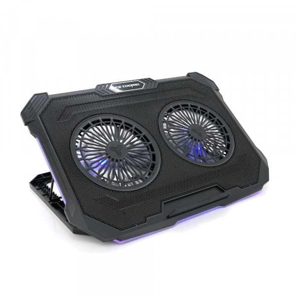 Підставка під ноутбук IceCoorel F8, 10-17", 2*125mm 1200±10% RPM, корпус пластик+алюміній, 2xUSB 2.0, 415x293x26.5mm, RGB, Box Q10